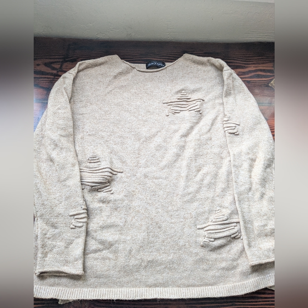 Flora Ashley Tan Distressed Textured Knit Sweater